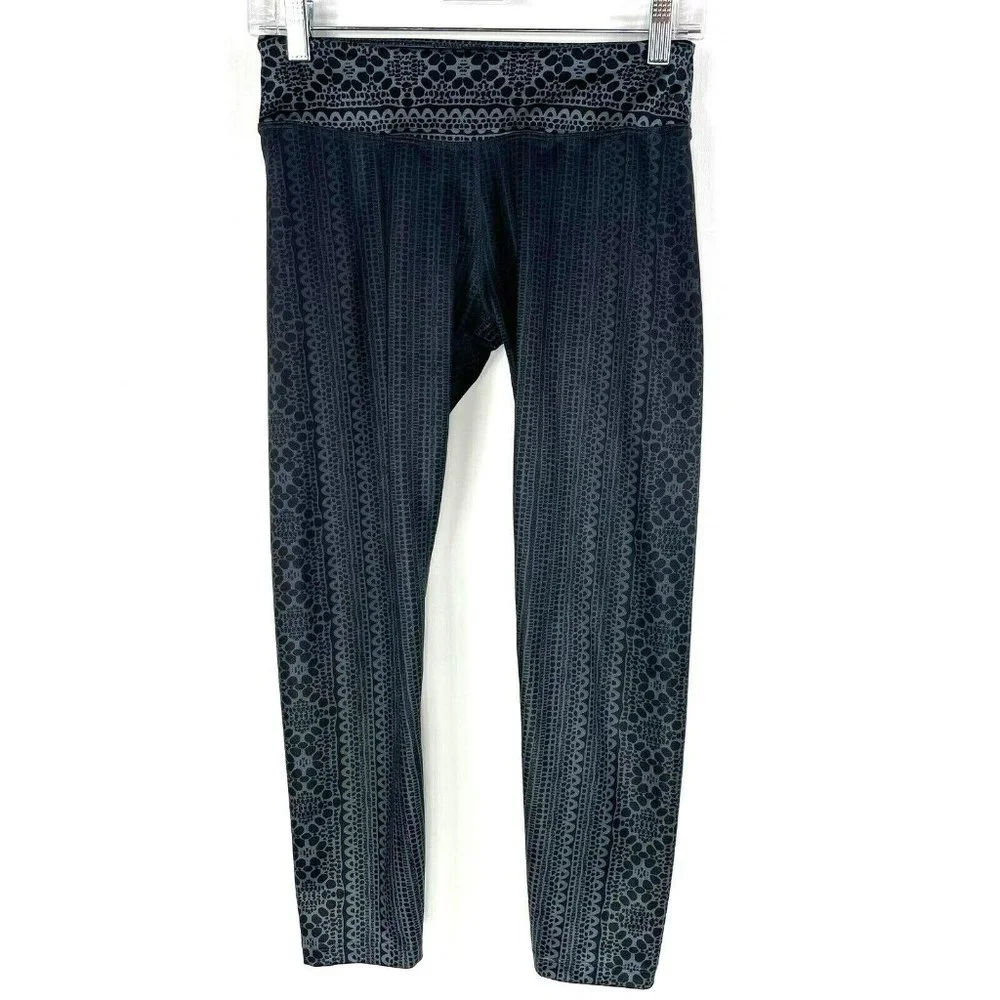 PrAna Leggings Size Small Roxanne Mid-Rise Cropped Black Gray Print